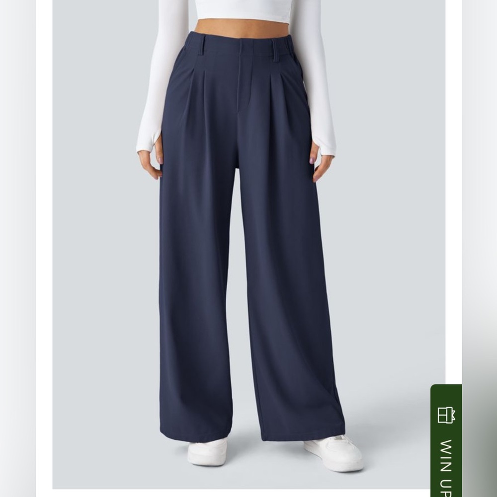 NWT Halara Flex High Waisted Pocket Wide Leg Waffle Work Pants dark blue - Picture 2 of 5